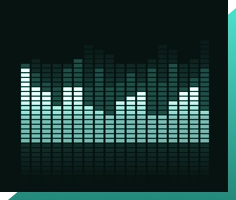 A green and black digital equalizer display with varying bar heights arranged in a series. The bars are lit in shades of green against a black background, indicating different levels of audio frequencies.